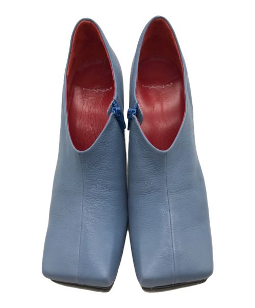 MANA（マナ）MANA (マナ) スクエア・メタルヒールブーティ ブルー サイズ:24.5の古着・服飾アイテム