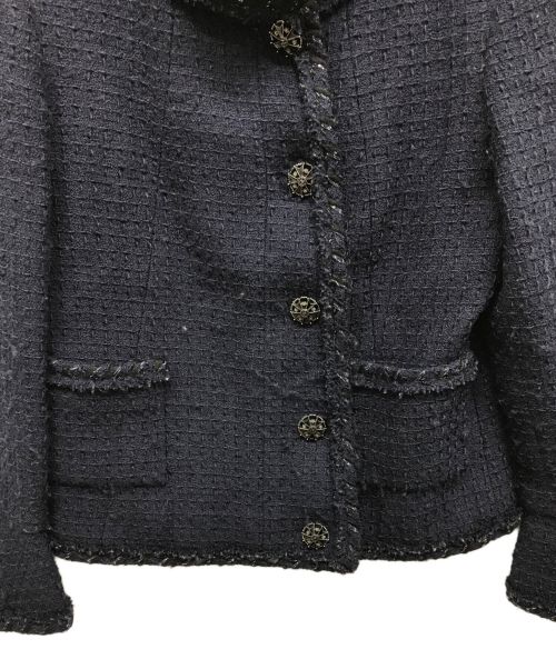 CHANEL（シャネル）CHANEL (シャネル) ツイードラメココボタン裾チェーンジャケット ネイビー サイズ:36の古着・服飾アイテム