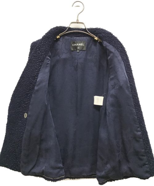 CHANEL（シャネル）CHANEL (シャネル) ココマークパールボタンツイードジャケット ネイビー サイズ:34の古着・服飾アイテム