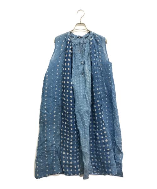 45R（フォーティファイブ・アール）45R (フォーティファイブ・アール) コットンシルクノースリーブワンピース ブルーの古着・服飾アイテム