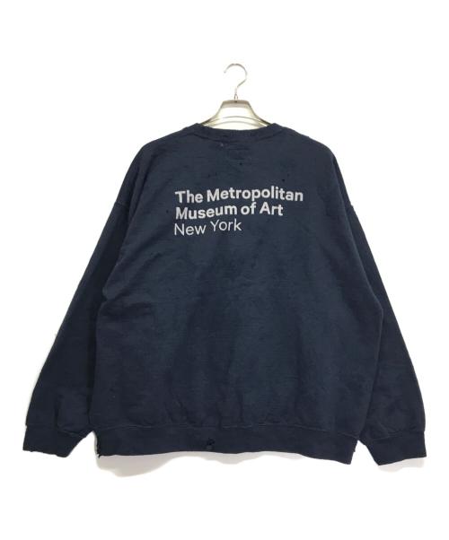 DELUXE（デラックス）Deluxe (デラックス) THE MET CREW ダメージ加工コラボスウェット ネイビー サイズ:XLの古着・服飾アイテム