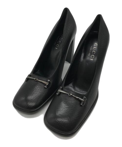 GUCCI（グッチ）GUCCI (グッチ) スクエアトゥービットパンプス ブラック サイズ:36　1/2の古着・服飾アイテム