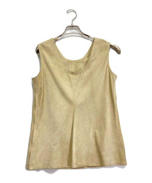 Yves Saint Laurent（イヴサンローラン）Yves Saint Laurent (イヴサンローラン) ゴートスウェードノースリーブブラウス ベージュ サイズ:38の古着・服飾アイテム