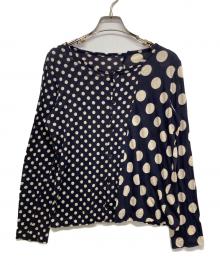 Y's（ワイズ）の古着「ドット柄切替カーディガン」｜ネイビー