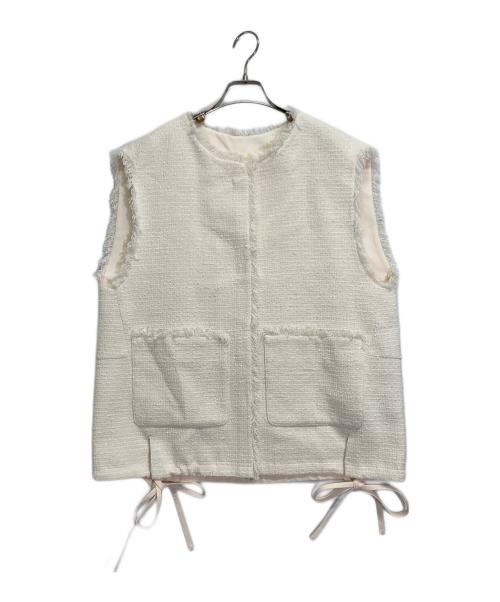 Gypsohila（ジプソフィア）Gypsohila (ジプソフィア) 2Ribbon Tweed Gillet ホワイト サイズ:Fの古着・服飾アイテム