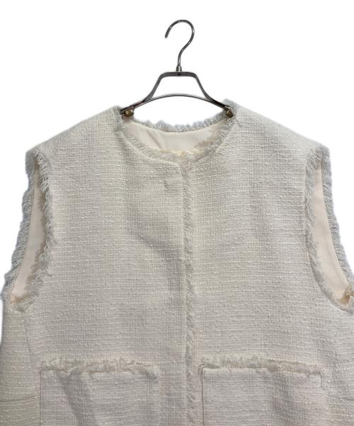 Gypsohila（ジプソフィア）Gypsohila (ジプソフィア) 2Ribbon Tweed Gillet ホワイト サイズ:Fの古着・服飾アイテム