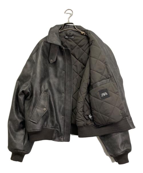 ZARA（ザラ）ZARA (ザラ) フェイクレザージャケット ブラウン サイズ:Lの古着・服飾アイテム