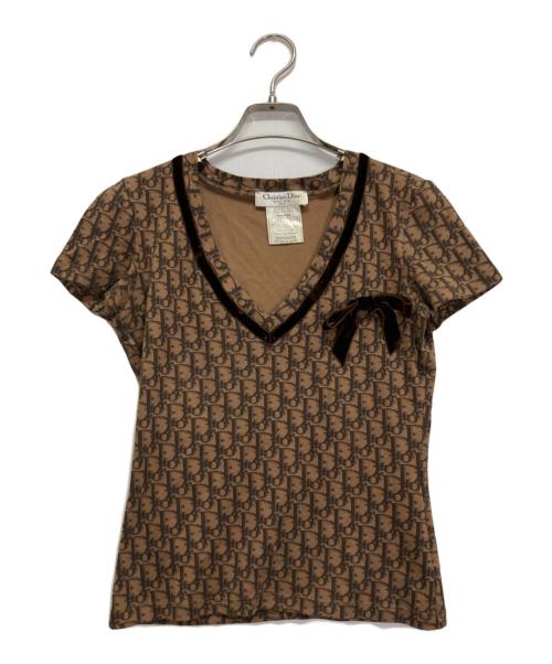 Christian Dior（クリスチャン ディオール）Christian Dior (クリスチャン ディオール) トロッター柄リボンカットソー ブラウン サイズ:36の古着・服飾アイテム