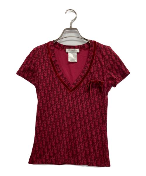 Christian Dior（クリスチャン ディオール）Christian Dior (クリスチャン ディオール) トロッター柄リボンカットソー ピンク サイズ:36の古着・服飾アイテム