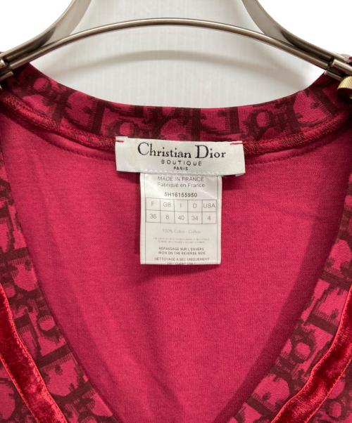 Christian Dior（クリスチャン ディオール）Christian Dior (クリスチャン ディオール) トロッター柄リボンカットソー ピンク サイズ:36の古着・服飾アイテム
