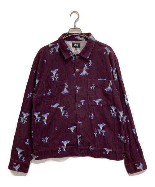 stussy（ステューシー）stussy (ステューシー) キノコ柄コーデュロイシャツ レッド サイズ:XLの古着・服飾アイテム