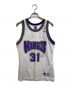 Championチャンピオン）の古着「ゲームシャツ」｜グレー×パープル