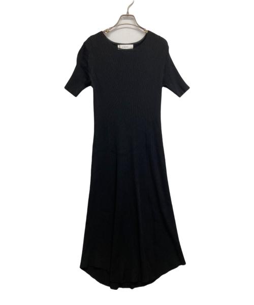 LE CIEL BLEU（ルシェルブルー）LE CIEL BLEU (ルシェルブルー) RIB SHAPED KNIT HALFSLEEVE DRESS ブラック サイズ:36の古着・服飾アイテム