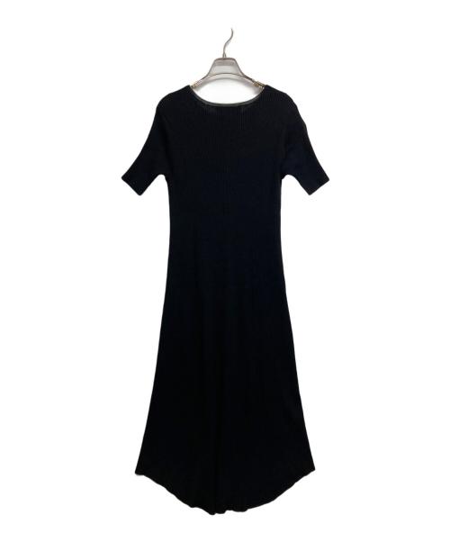 LE CIEL BLEU（ルシェルブルー）LE CIEL BLEU (ルシェルブルー) RIB SHAPED KNIT HALFSLEEVE DRESS ブラック サイズ:36の古着・服飾アイテム