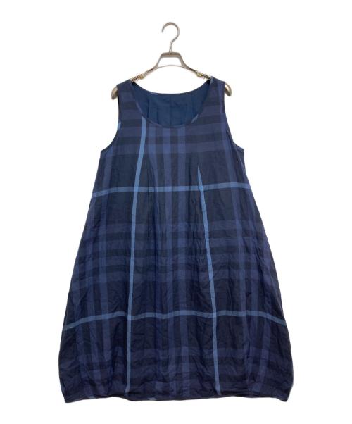 io comme io（イオコムイオ）io comme io (イオコムイオ) ノースリーブチェックワンピース ネイビー サイズ:Mの古着・服飾アイテム