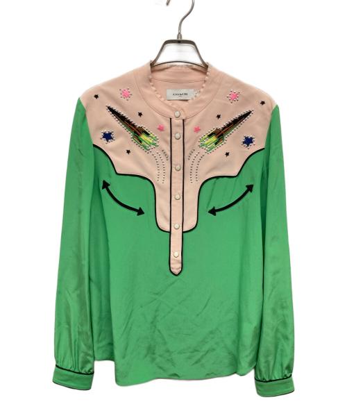COACH（コーチ）COACH (コーチ) シルクシャツ グリーンの古着・服飾アイテム