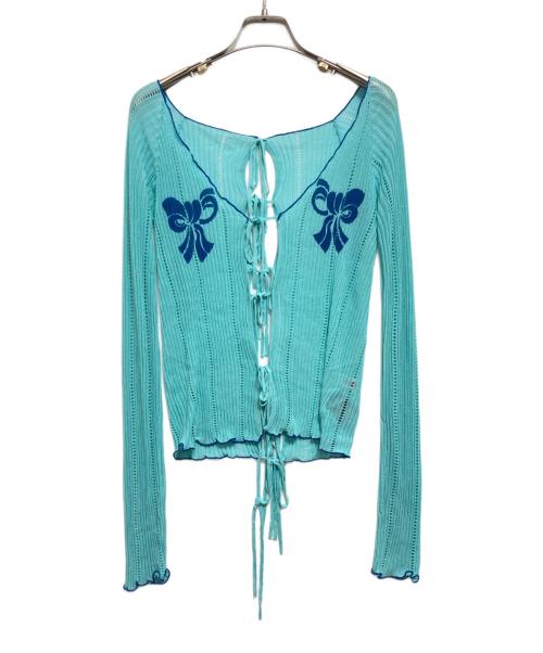 PAMEO POSE（パメオポーズ）PAMEO POSE (パメオポーズ) Ribbon Net Cardigan スカイブルー サイズ:Fの古着・服飾アイテム