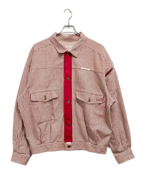 PAPAS（パパス）PAPAS (パパス) ストライプジャケット レッド サイズ:Lの古着・服飾アイテム