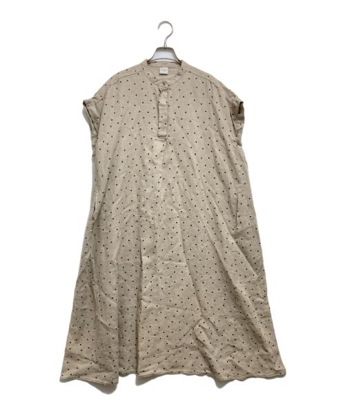 URBAN RESEARCH DOORS（アーバンリサーチドアーズ）URBAN RESEARCH DOORS (アーバンリサーチドアーズ) リネンドットフレアワンピース ベージュ サイズ:Mの古着・服飾アイテム
