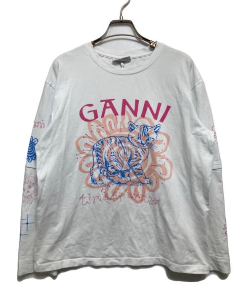 GANNI（ガニー）Ganni (ガニー) キャットデザインロングカットソー ホワイト サイズ:Mの古着・服飾アイテム