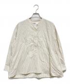 MHLエムエイチエル）の古着「ハーフボタンワイドプルオーバーストライプシャツ」｜スカイブルー