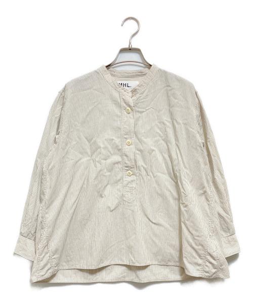 MHL（エムエイチエル）MHL (エムエイチエル) ハーフボタンワイドプルオーバーストライプシャツ スカイブルー サイズ:2の古着・服飾アイテム