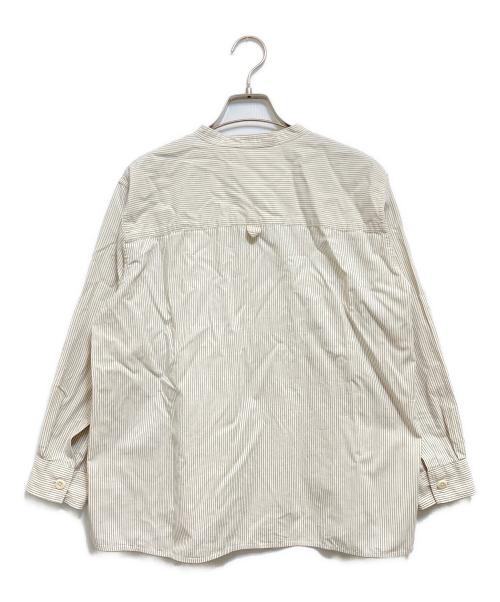 MHL（エムエイチエル）MHL (エムエイチエル) ハーフボタンワイドプルオーバーストライプシャツ スカイブルー サイズ:2の古着・服飾アイテム