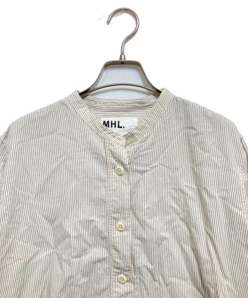 MHL（エムエイチエル）MHL (エムエイチエル) ハーフボタンワイドプルオーバーストライプシャツ スカイブルー サイズ:2の古着・服飾アイテム