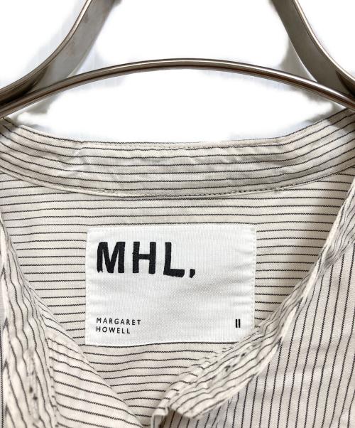 MHL（エムエイチエル）MHL (エムエイチエル) ハーフボタンワイドプルオーバーストライプシャツ スカイブルー サイズ:2の古着・服飾アイテム