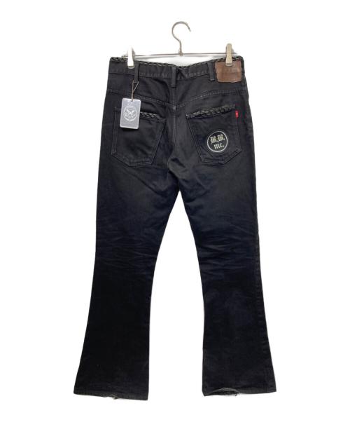 BACK BONE（バックボーン）BACK BONE (バックボーン) レザーパイピングデニムパンツ ブラック サイズ:Mの古着・服飾アイテム