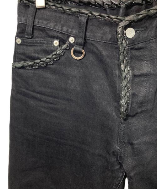BACK BONE（バックボーン）BACK BONE (バックボーン) レザーパイピングデニムパンツ ブラック サイズ:Mの古着・服飾アイテム