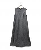 UNITED ARROWSユナイテッドアローズ）の古着「W Vネック チェック ロングワンピース」｜ブラック