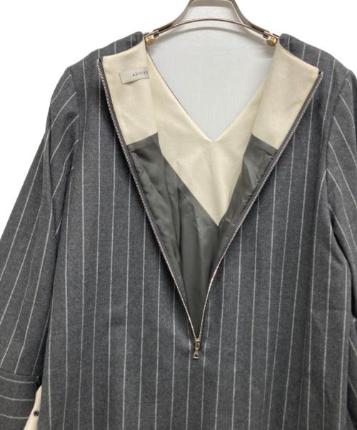 ADORE（アドーア）ADORE (アドーア) ウールストライプアシンメトリーヘムワンピース グレー サイズ:38の古着・服飾アイテム