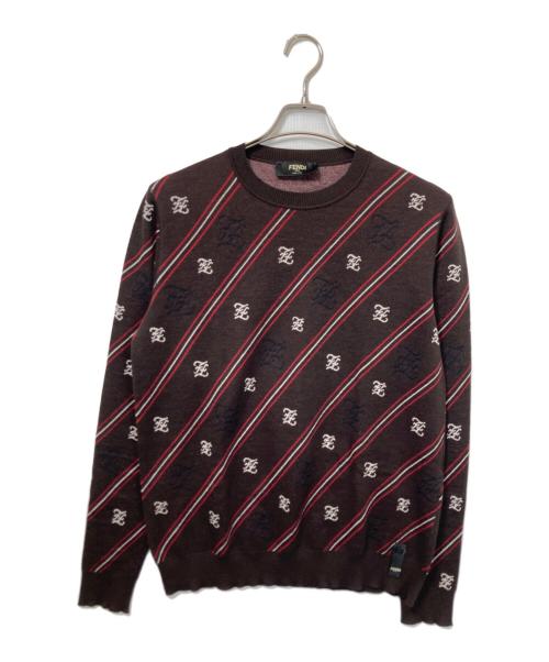 FENDI（フェンディ）FENDI (フェンディ) ジャガードクルーネックニット ブラウン サイズ:48の古着・服飾アイテム