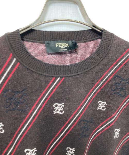 FENDI（フェンディ）FENDI (フェンディ) ジャガードクルーネックニット ブラウン サイズ:48の古着・服飾アイテム