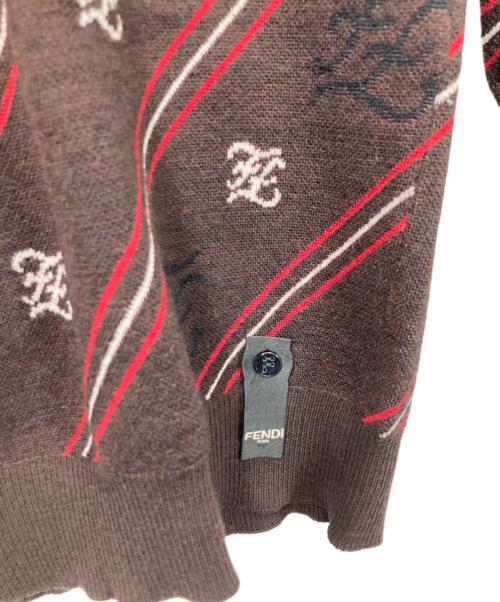 FENDI（フェンディ）FENDI (フェンディ) ジャガードクルーネックニット ブラウン サイズ:48の古着・服飾アイテム