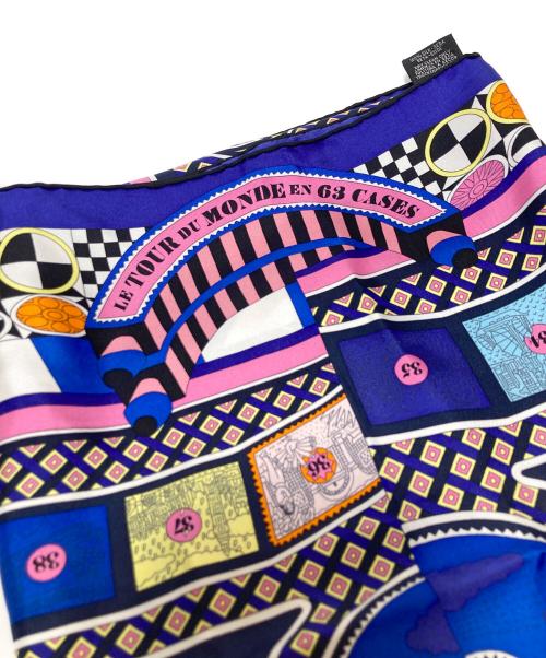 HERMES（エルメス）HERMES (エルメス) カレ90シルクスカーフ63マスの世界旅行 ブルーの古着・服飾アイテム