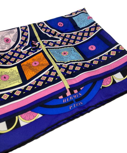 HERMES（エルメス）HERMES (エルメス) カレ90シルクスカーフ63マスの世界旅行 ブルーの古着・服飾アイテム