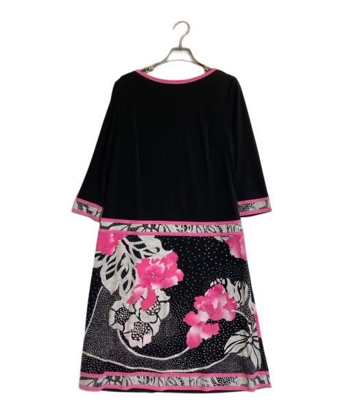 LEONARD（レオナール）LEONARD (レオナール) 切替7分袖ワンピース ブラック サイズ:40の古着・服飾アイテム