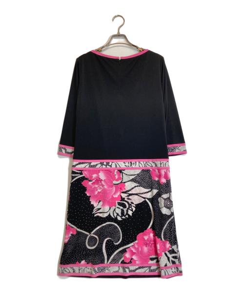 LEONARD（レオナール）LEONARD (レオナール) 切替7分袖ワンピース ブラック サイズ:40の古着・服飾アイテム