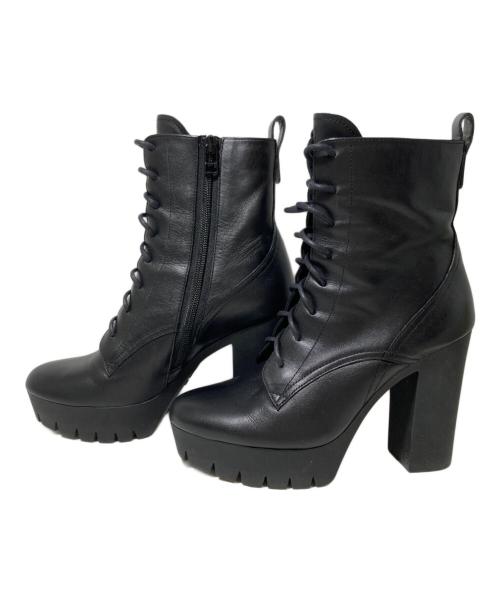 LANVIN en Bleu（ランバンオンブルー）LANVIN en Bleu (ランバンオンブルー) タンクソールレースアップショートブーツ ブラック サイズ:23の古着・服飾アイテム