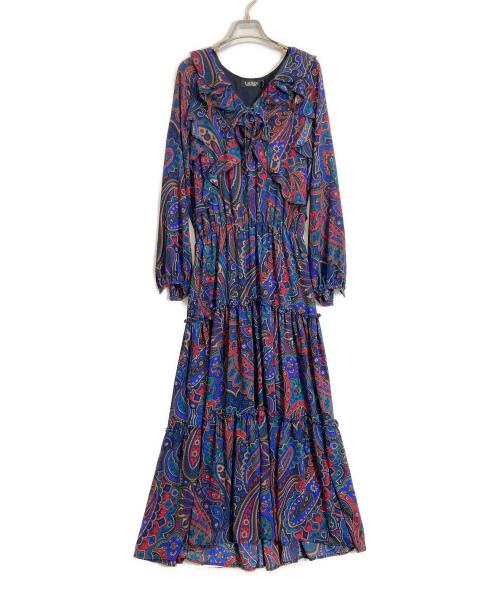 LAUREN RALPH LAUREN（ローレンラルフローレン）LAUREN RALPH LAUREN (ローレンラルフローレン) フリルティアードワンピース ネイビー サイズ:Sの古着・服飾アイテム