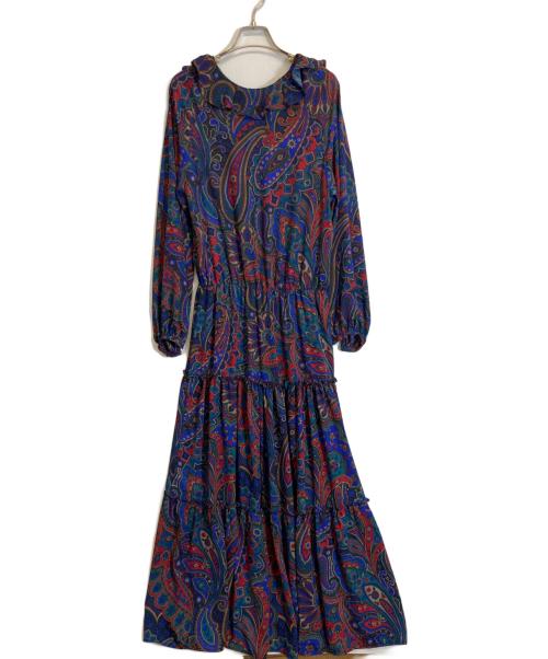 LAUREN RALPH LAUREN（ローレンラルフローレン）LAUREN RALPH LAUREN (ローレンラルフローレン) フリルティアードワンピース ネイビー サイズ:Sの古着・服飾アイテム