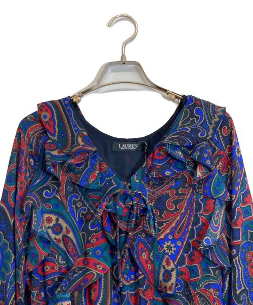 LAUREN RALPH LAUREN（ローレンラルフローレン）LAUREN RALPH LAUREN (ローレンラルフローレン) フリルティアードワンピース ネイビー サイズ:Sの古着・服飾アイテム