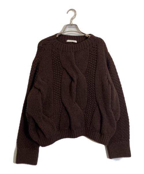 GALERIE VIE（ギャルリーヴィー）GALERIE VIE (ギャルリーヴィー) ビッグケーブルボートネックプルオーバー ブラウン サイズ:Fの古着・服飾アイテム