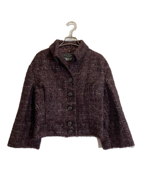 Salvatore Ferragamo（サルヴァトーレ フェラガモ）Salvatore Ferragamo (サルヴァトーレ フェラガモ) モヘヤウールツイードジャケット レッド サイズ:42の古着・服飾アイテム