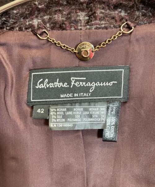Salvatore Ferragamo（サルヴァトーレ フェラガモ）Salvatore Ferragamo (サルヴァトーレ フェラガモ) モヘヤウールツイードジャケット レッド サイズ:42の古着・服飾アイテム