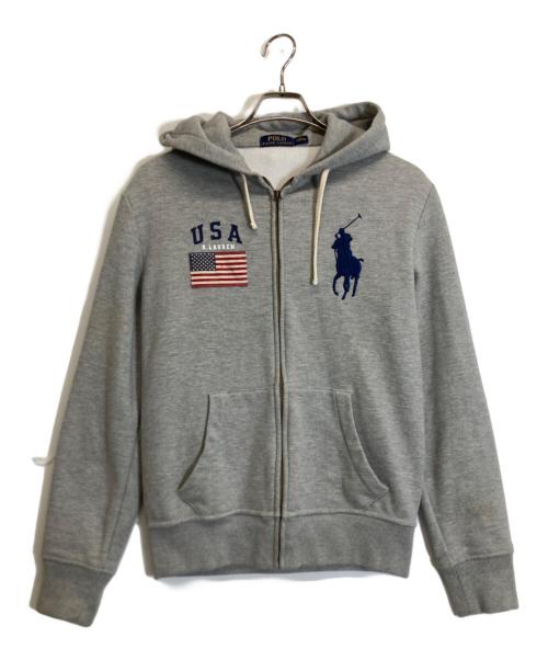 POLO RALPH LAUREN（ポロ・ラルフローレン）POLO RALPH LAUREN (ポロ・ラルフローレン) USA星条旗 ビッグポニージップパーカー ライトグレー サイズ:Sの古着・服飾アイテム