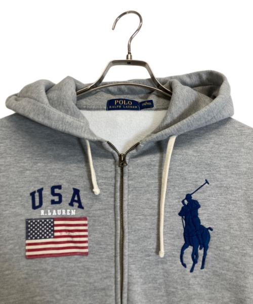 POLO RALPH LAUREN（ポロ・ラルフローレン）POLO RALPH LAUREN (ポロ・ラルフローレン) USA星条旗 ビッグポニージップパーカー ライトグレー サイズ:Sの古着・服飾アイテム