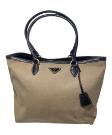 PRADA（プラダ）の古着「キャンバスカーフ切替トートバック」｜ブラウン